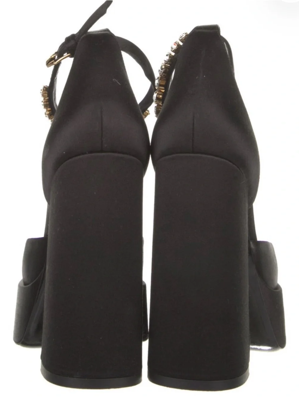 Versace Black Platform Ankle-Strap Heels with Crystal Embellishment